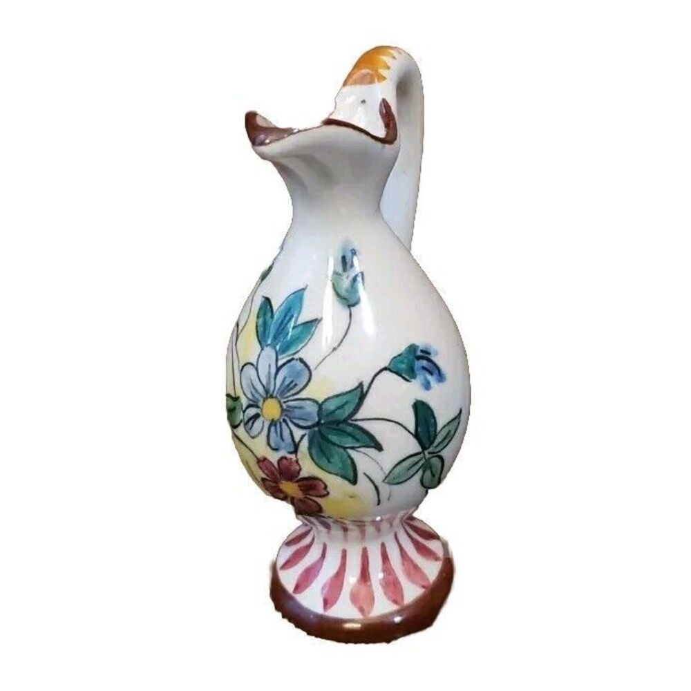 Miniature Pitcher Italy Ceramic Hand Painted Pottery Vase Cruet Flowers Floral